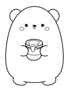 A Squishmallow bear holding a honey jar coloring page
