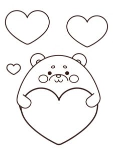 A Squishmallow bear hugging a heart coloring page