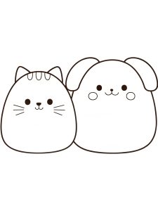 A Squishmallow cat and dog together coloring page