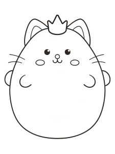 A Squishmallow cat wearing a tiny crown coloring page