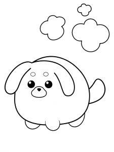 A Squishmallow dog wagging its tail coloring page