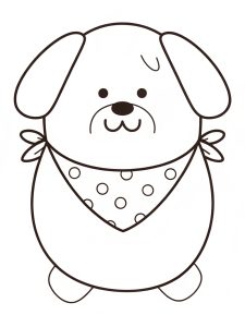A Squishmallow dog with a bandana around its neck coloring page