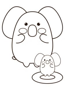 A Squishmallow elephant and mouse playing coloring page