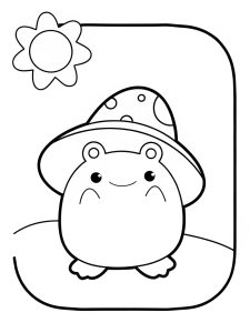 A Squishmallow frog wearing a little hat coloring page