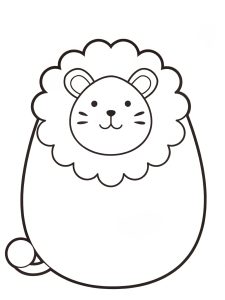 A Squishmallow lion with a fluffy mane coloring page