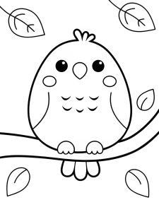 A Squishmallow parrot sitting on a branch coloring page