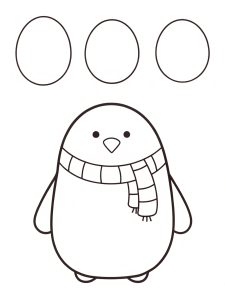 A Squishmallow penguin wearing a scarf coloring page