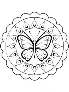 A boho-chic butterfly mandala with tribal-inspired patterns coloring page
