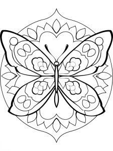 A butterfly mandala featuring butterfly-shaped fractal patterns coloring page