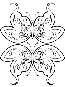 A butterfly mandala infused with Art Nouveau-style flowing lines coloring page
