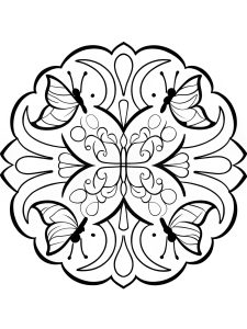 A butterfly mandala inspired by Renaissance-style ornamental designs coloring page