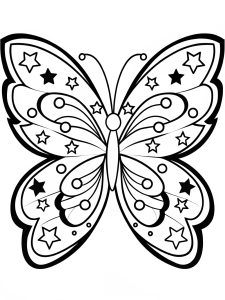 A butterfly mandala inspired by celestial constellations and shooting stars coloring page