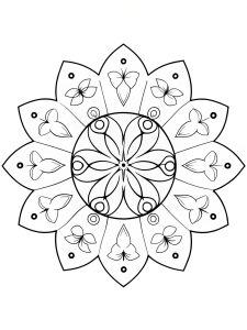 A butterfly mandala inspired by sacred Buddhist mandala art coloring page