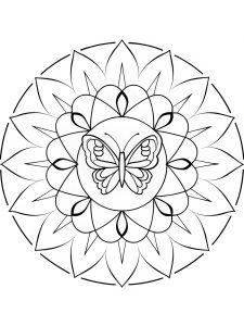 A butterfly mandala with a fractal-inspired infinite pattern coloring page