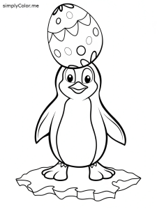A penguin balancing an Easter egg on its head with tiny ice crystals hidden in the design coloring page