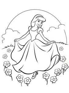 A princess dancing in a field of glowing flowers coloring page