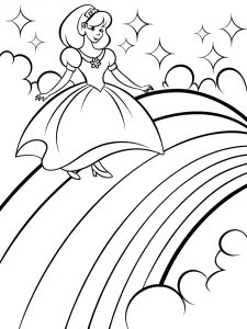 A princess dancing on a rainbow bridge coloring page