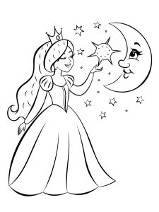 A princess helping a lost star find its way home coloring page