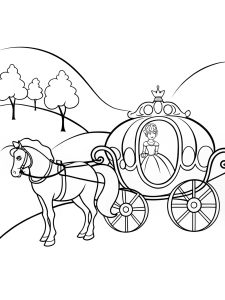A princess in a beautiful golden carriage pulled by white horses coloring page