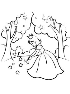 A princess planting a magical seed in an enchanted forest coloring page