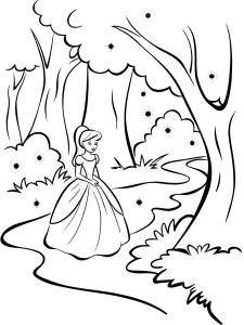 A princess surrounded by glowing fireflies in a mystical swamp coloring page