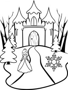 A princess visiting a mystical ice palace coloring page