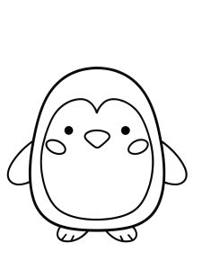 A smiling Squishmallow penguin with tiny wings coloring page