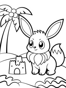 Eevee building a tiny sandcastle coloring page