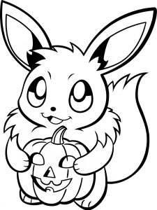 Eevee holding a spooky pumpkin coloring page