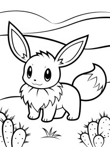 Eevee in a desert with cacti coloring page