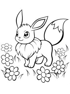 Eevee in a flower meadow coloring page
