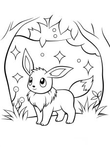 Eevee in a forest coloring page