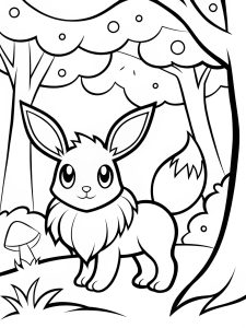 Eevee in a magical forest coloring page