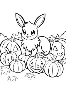 Eevee in a pumpkin patch coloring page