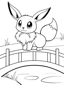 Eevee on a bridge over a river coloring page