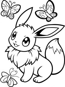 Eevee playing with butterflies coloring page