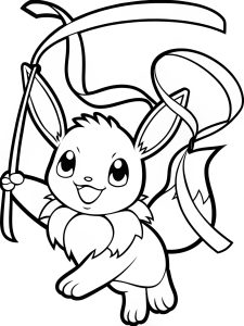 Eevee playing with ribbons coloring page