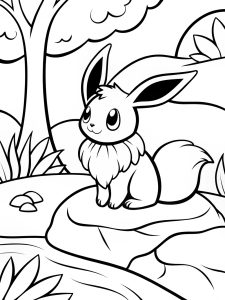 Eevee sitting by a river coloring page