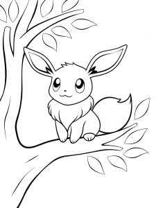 Eevee sitting on a tree branch coloring page