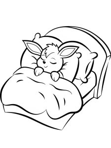 Eevee sleeping in a soft bed coloring page