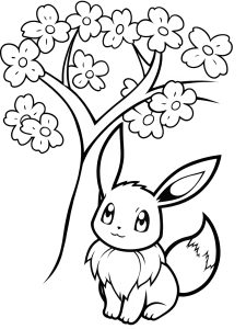 Eevee under a cherry blossom tree coloring page