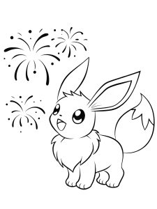 Eevee watching fireworks coloring page