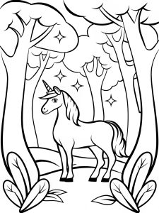 Enchanted forest unicorn habitat bold coloring pages