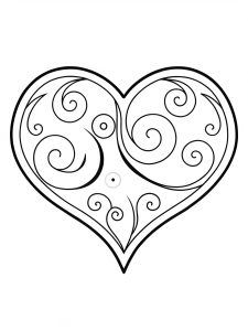 Heart mandala with cosmic spiral arms coloring page