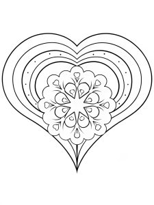 Heart mandala with ethereal rainbow prism effects coloring page