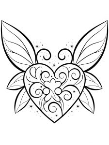 Heart mandala with fairy wings and pixie dust coloring page