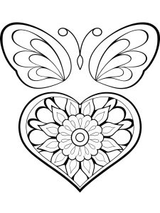 Heart mandala with stained glass butterfly wings coloring page