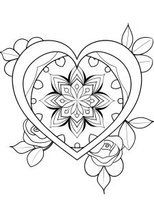 Heart mandala with stained glass rose window effect coloring page