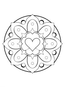 Mandala with heart and abstract cubist elements coloring page