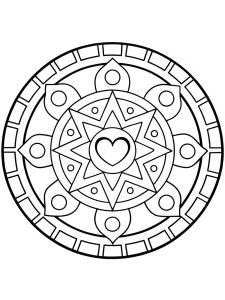 Mandala with heart and ancient Mayan patterns coloring page